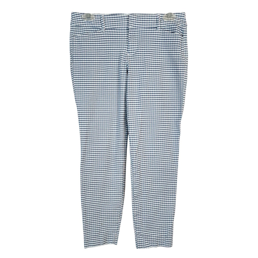 OLD NAVY Size 4 Pixie Cropped Pants Blue &‎ White Plaid Skinny Leg Mid-Rise